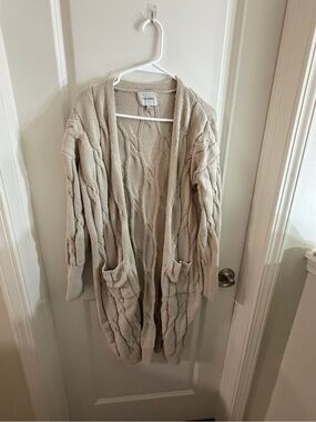 Chunky Cable Knit Open Cardigan Sweater - Cream